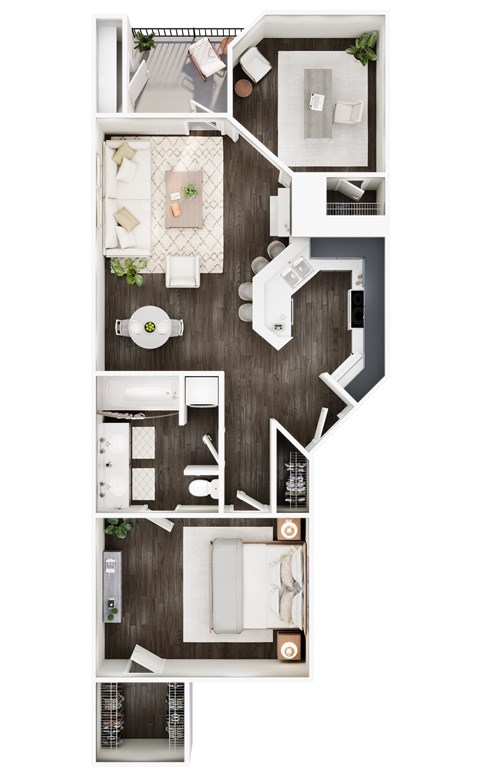 Floor plan for 2 beds, 1 bath, 800 sqft